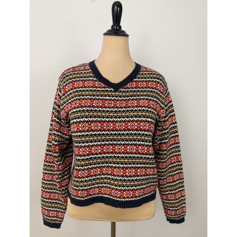 NUGGETS Womens Vintage 90s Fair Isle Nordic Knit Sweater Large Cabincore Striped